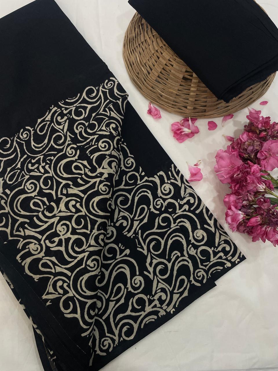 Hand Printed Cotton MulMul Saree