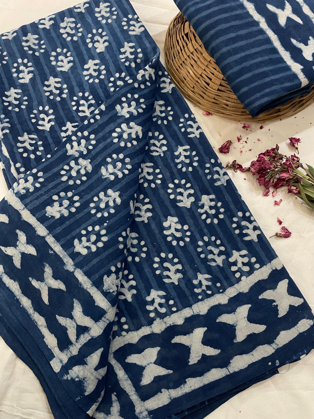 Hand Printed Cotton MulMul Saree