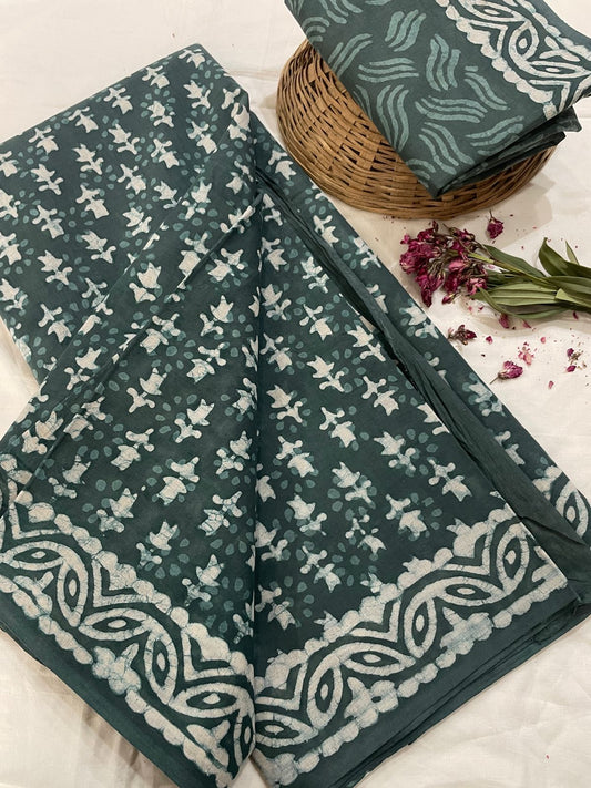 Hand Printed Cotton MulMul Saree