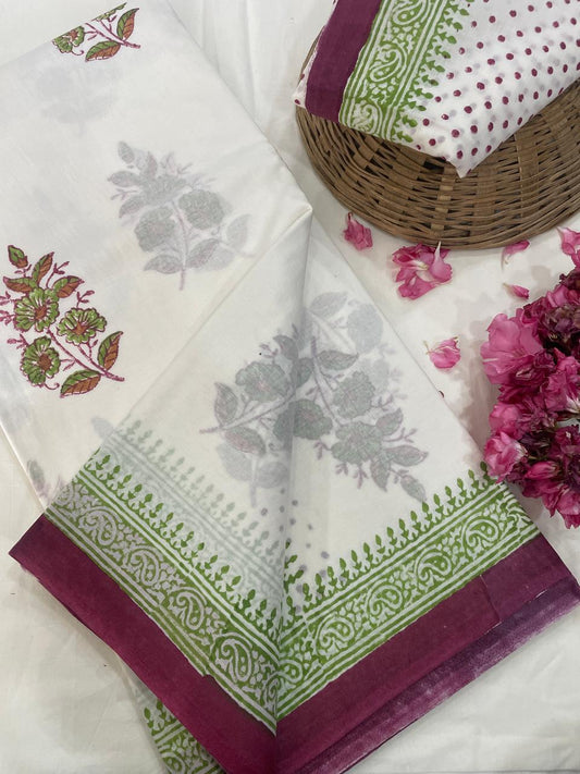 Hand Printed Cotton MulMul Saree