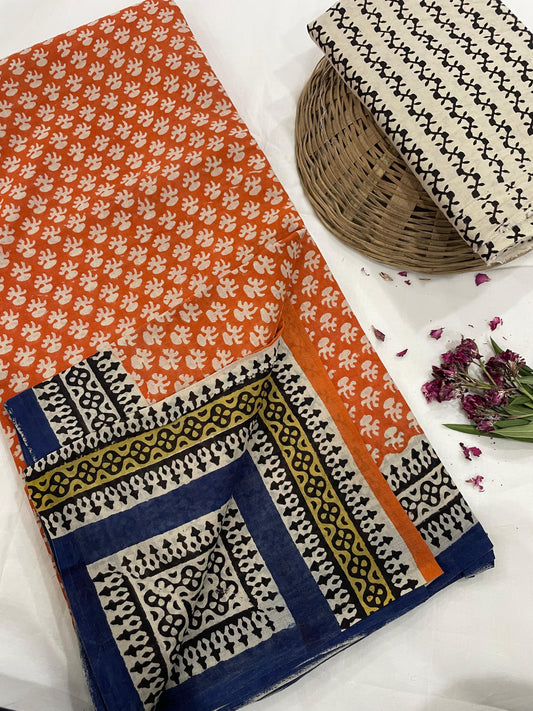 Hand Printed Cotton MulMul Saree