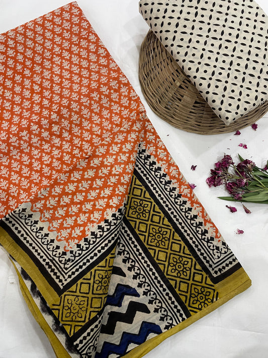 Hand Printed Cotton MulMul Saree