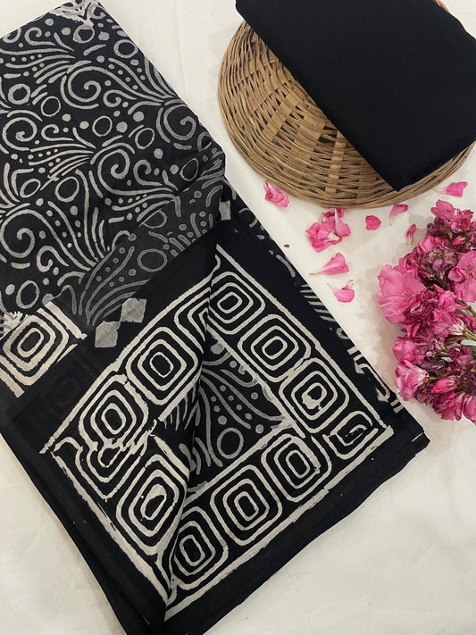 Hand Printed Cotton MulMul Saree