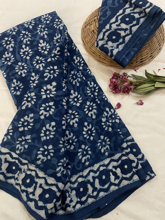 Hand Printed Cotton MulMul Saree