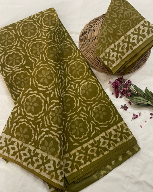 Hand Printed Cotton MulMul Saree