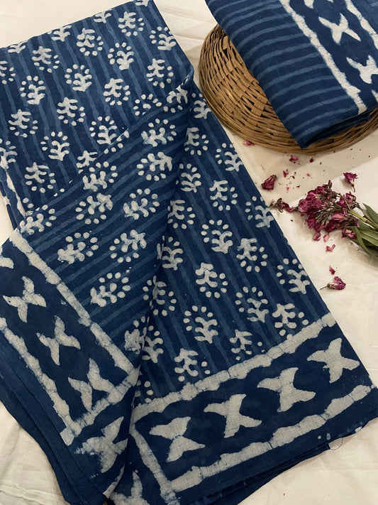 Hand Printed Cotton MulMul Saree