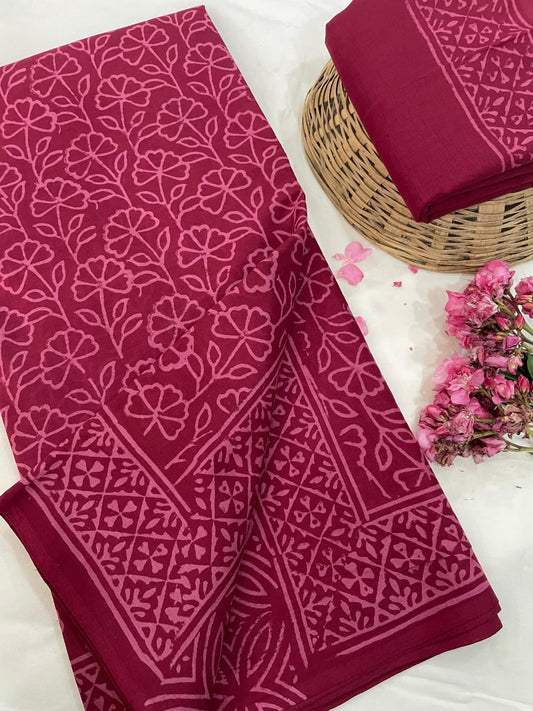 Hand Printed Cotton MulMul Saree