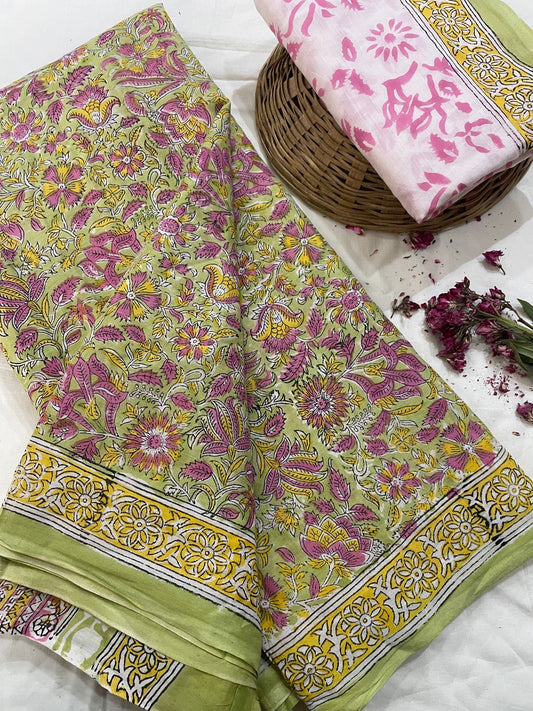 Hand Printed Cotton MulMul Saree