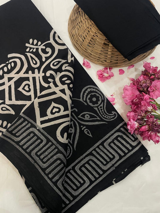 Hand Printed Cotton MulMul Saree