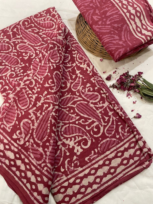 Hand Printed Cotton MulMul Saree