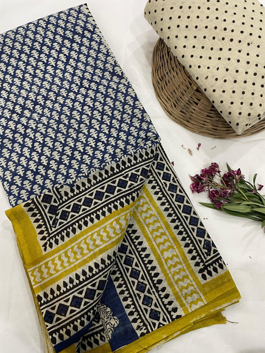 Hand Printed Cotton MulMul Saree