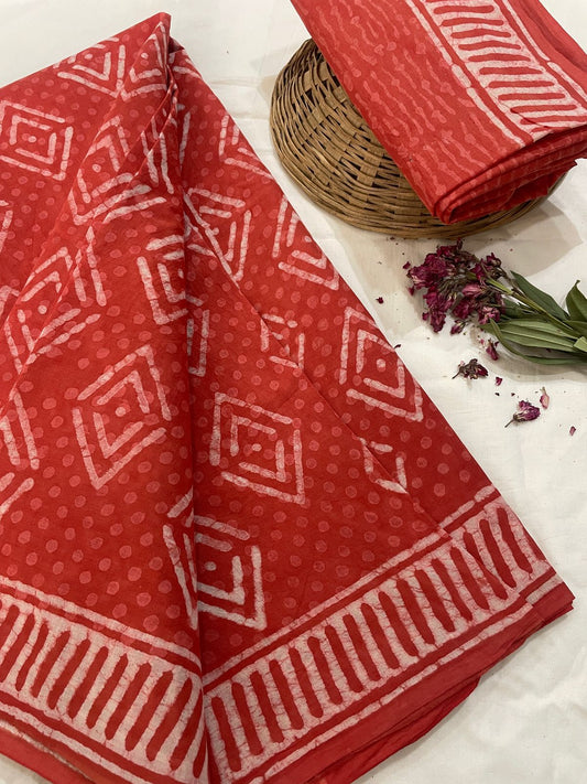 Hand Printed Cotton MulMul Saree