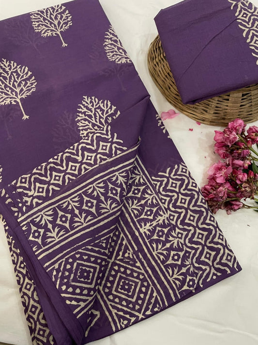 Hand Printed Cotton MulMul Saree
