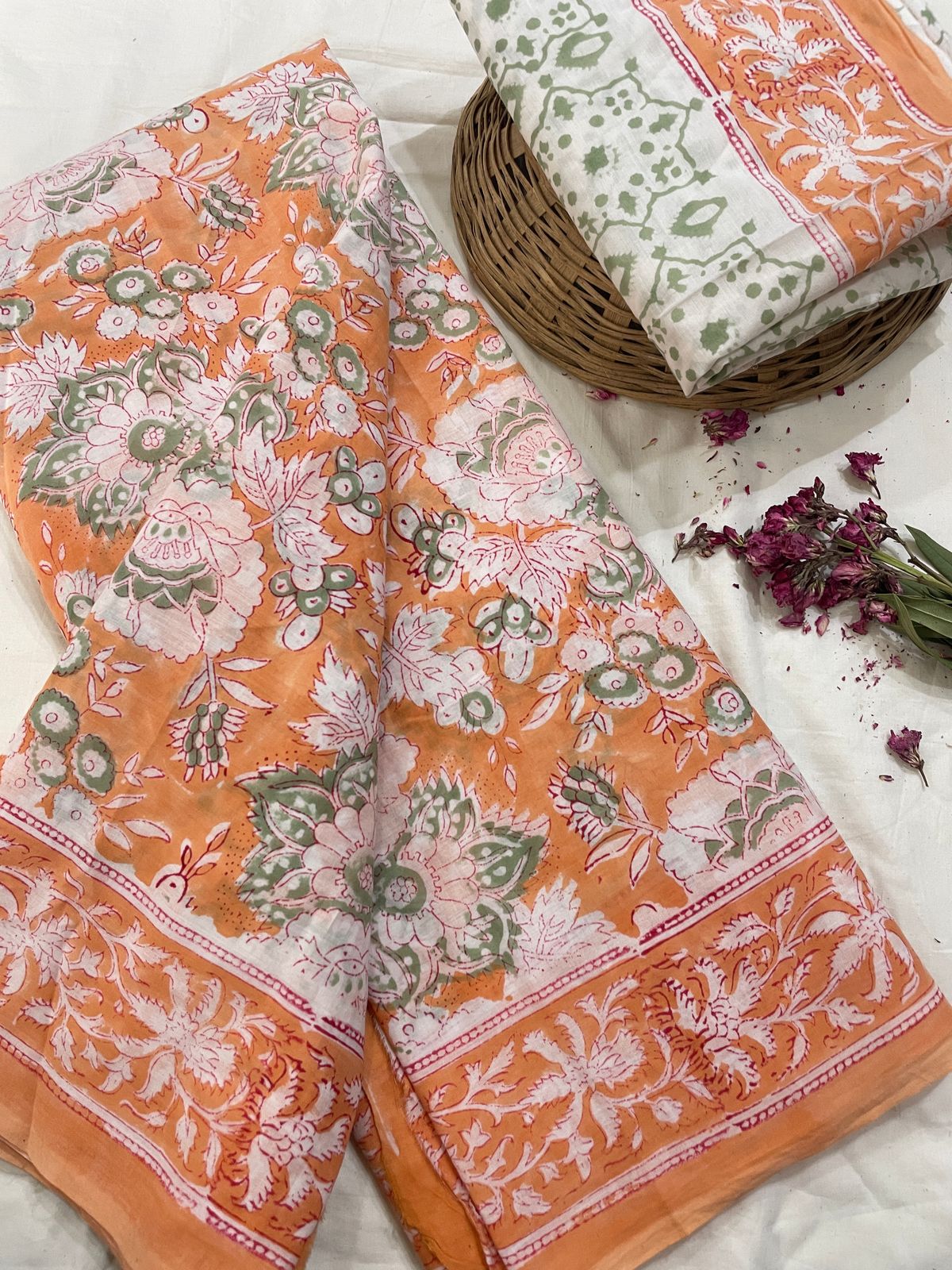 Hand Printed Cotton MulMul Saree