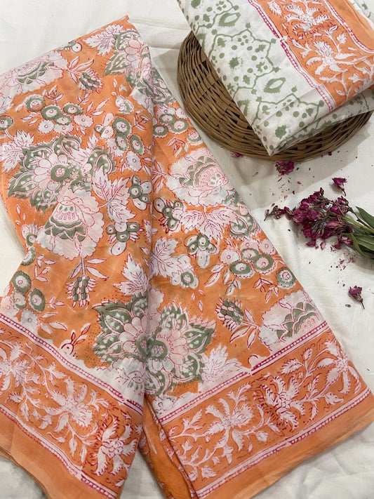 Hand Printed Cotton MulMul Saree