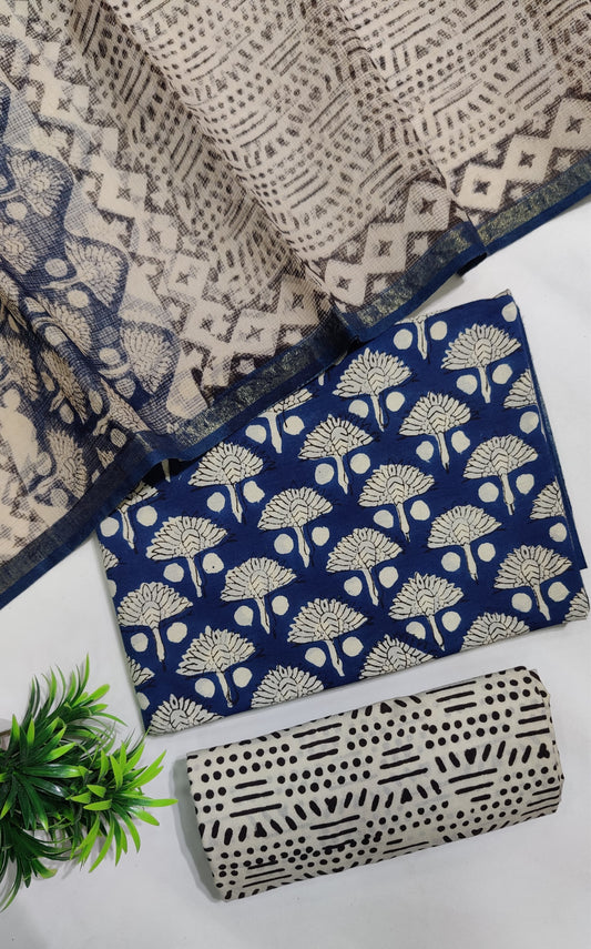Hand Block Printed Pure Cotton Suit Set with Kota Dupatta