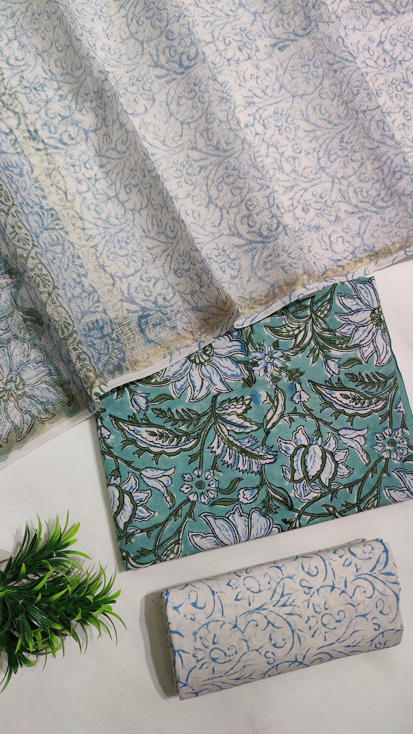 Hand Block Printed Pure Cotton Suit Set with Kota Dupatta