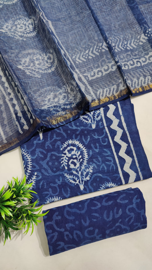 Hand Block Printed Pure Cotton Suit Set with Kota Dupatta
