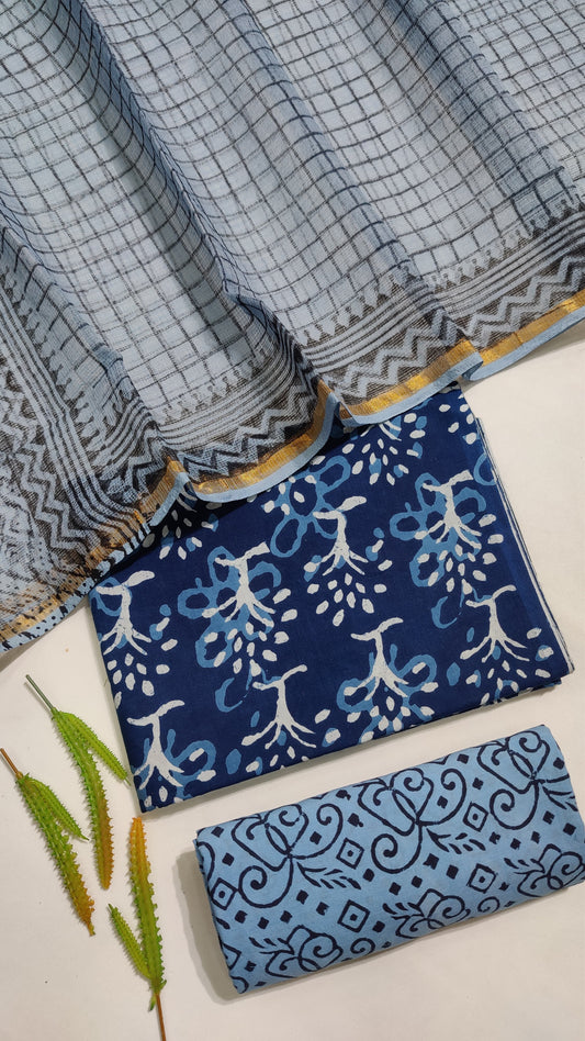 Hand Block Printed Pure Cotton Suit Set with Kota Dupatta