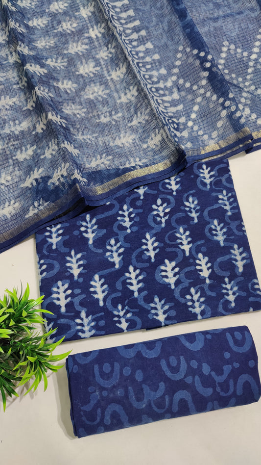 Hand Block Printed Pure Cotton Suit Set with Kota Dupatta