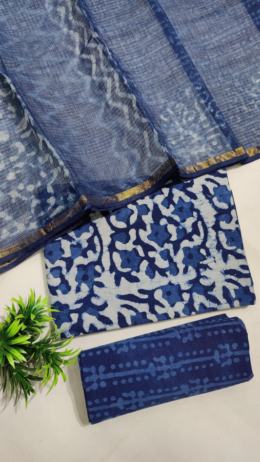Hand Block Printed Pure Cotton Suit Set with Kota Dupatta