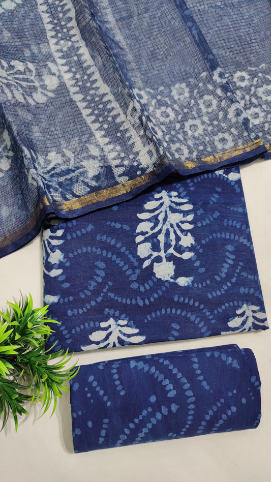 Hand Block Printed Pure Cotton Suit Set with Kota Dupatta