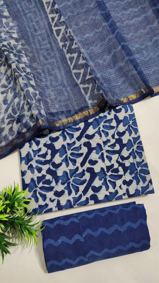 Hand Block Printed Pure Cotton Suit Set with Kota Dupatta