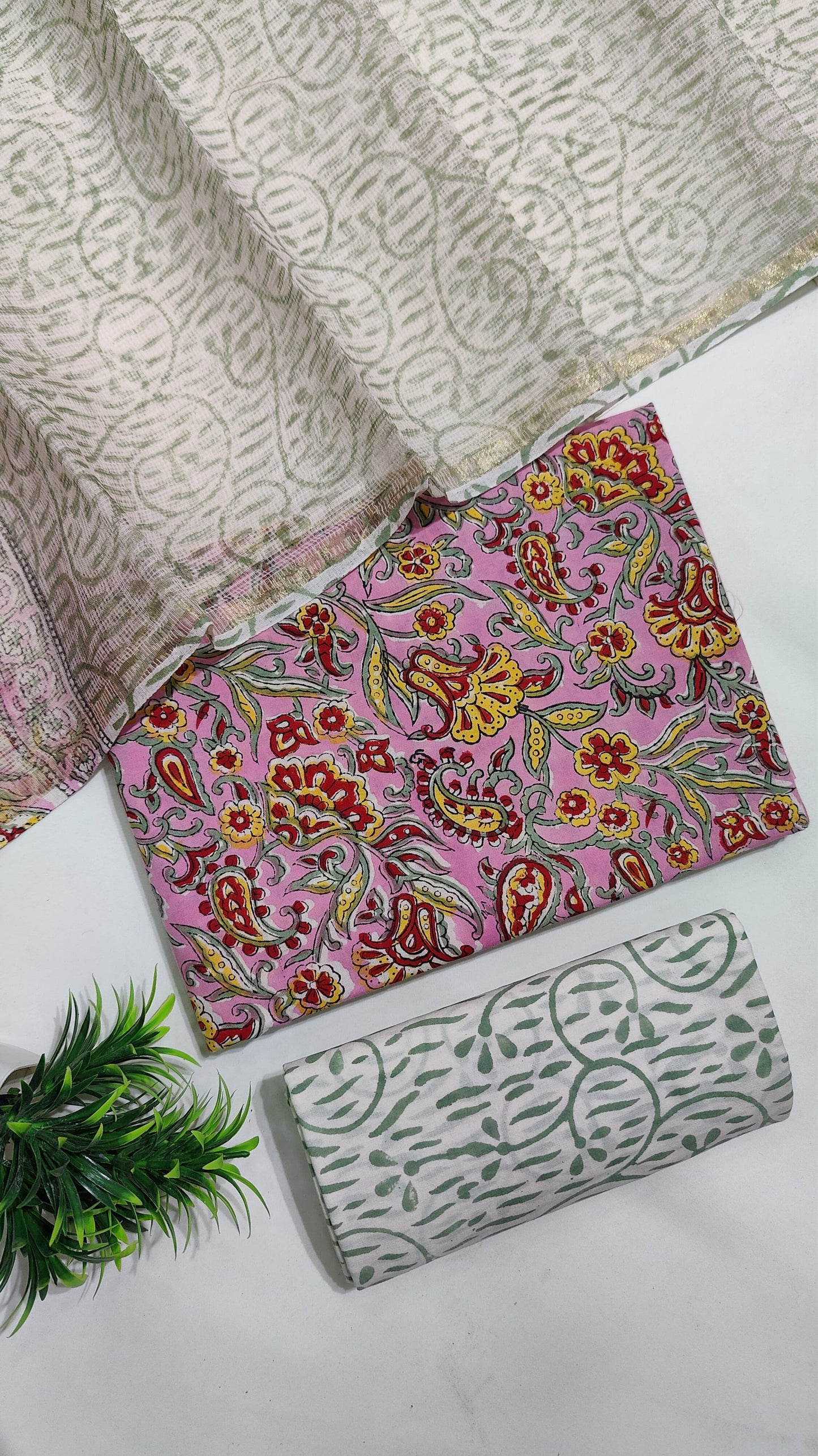 Hand Block Printed Pure Cotton Suit Set with Kota Dupatta