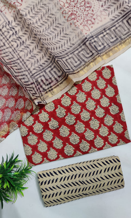 Hand Block Printed Pure Cotton Suit Set with Kota Dupatta