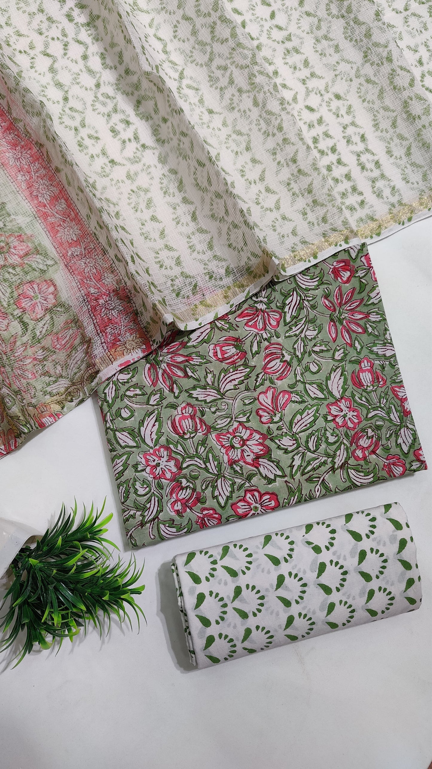 Hand Block Printed Pure Cotton Suit Set with Kota Dupatta