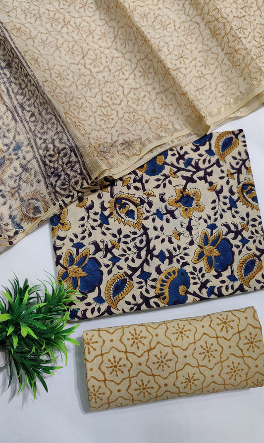 Hand Block Printed Pure Cotton Suit Set with Kota Dupatta