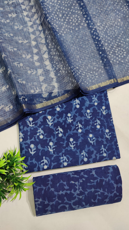 Hand Block Printed Pure Cotton Suit Set with Kota Dupatta