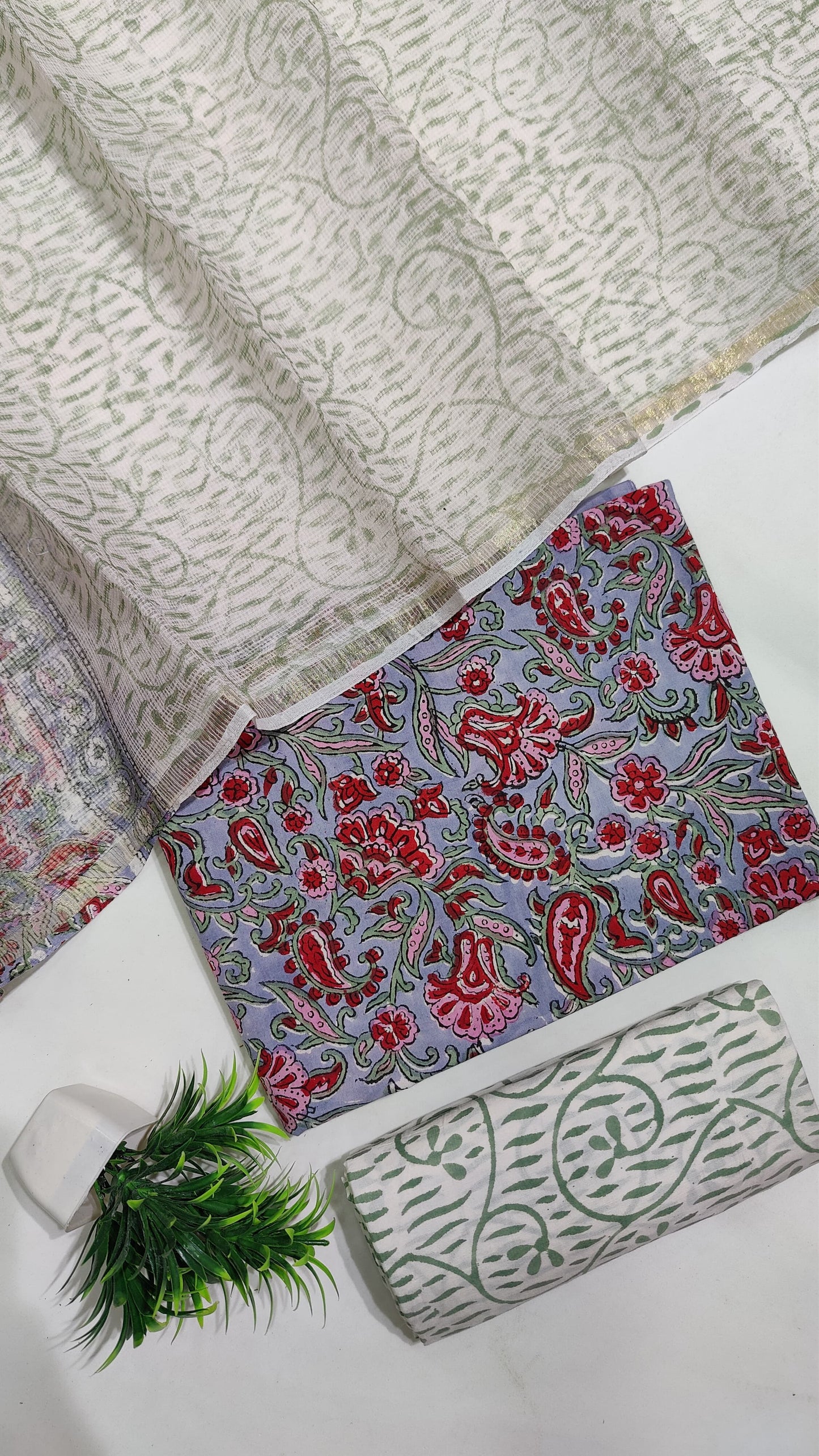 Hand Block Printed Pure Cotton Suit Set with Kota Dupatta