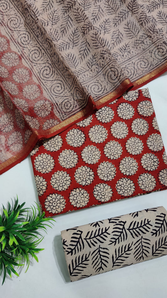 Hand Block Printed Pure Cotton Suit Set with Kota Dupatta