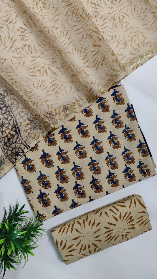 Hand Block Printed Pure Cotton Suit Set with Kota Dupatta