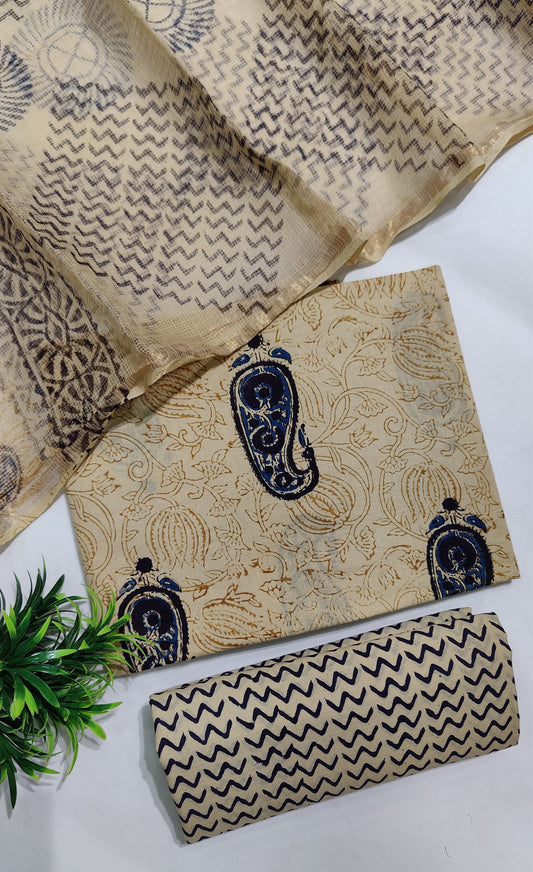 Hand Block Printed Pure Cotton Suit Set with Kota Dupatta