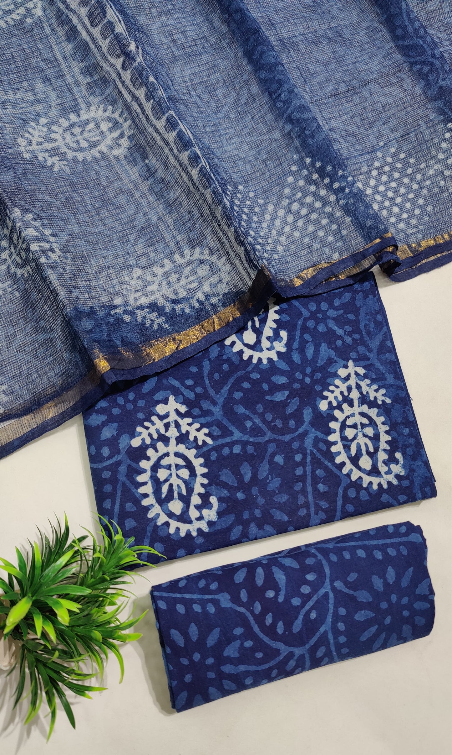 Hand Block Printed Pure Cotton Suit Set with Kota Dupatta