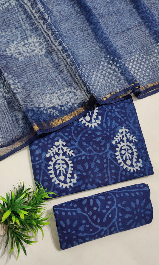 Hand Block Printed Pure Cotton Suit Set with Kota Dupatta