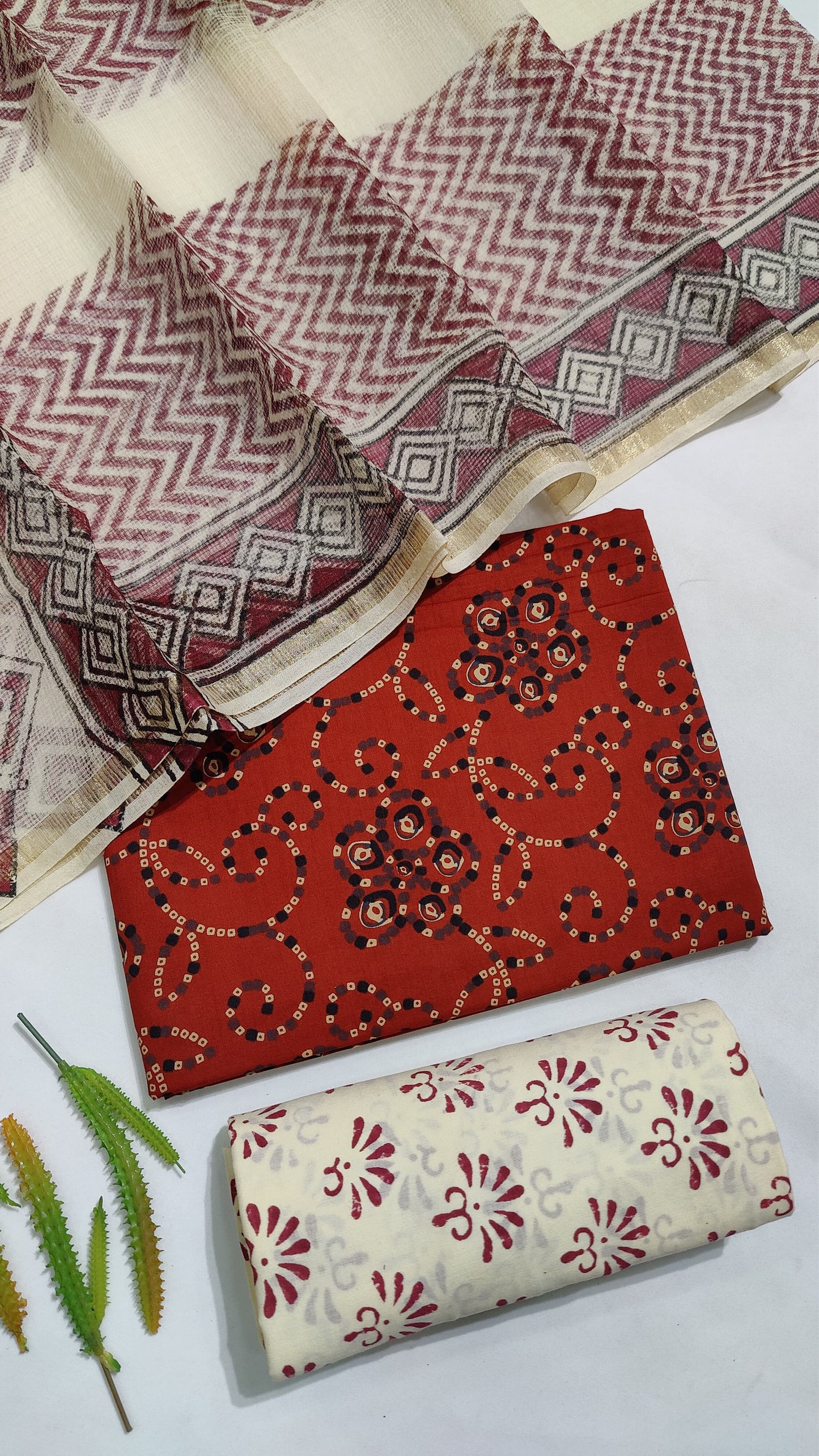 Hand Block Printed Pure Cotton Suit Set with Kota Dupatta