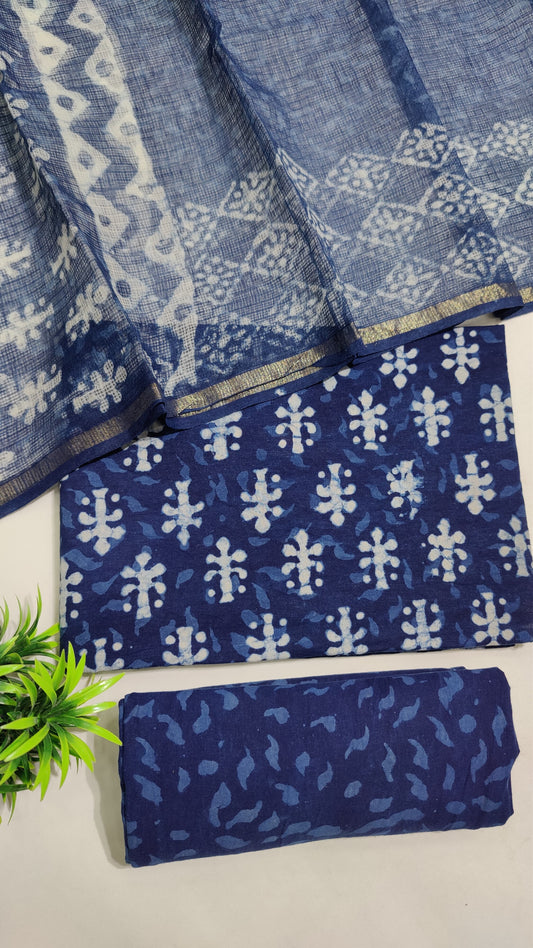 Hand Block Printed Pure Cotton Suit Set with Kota Dupatta