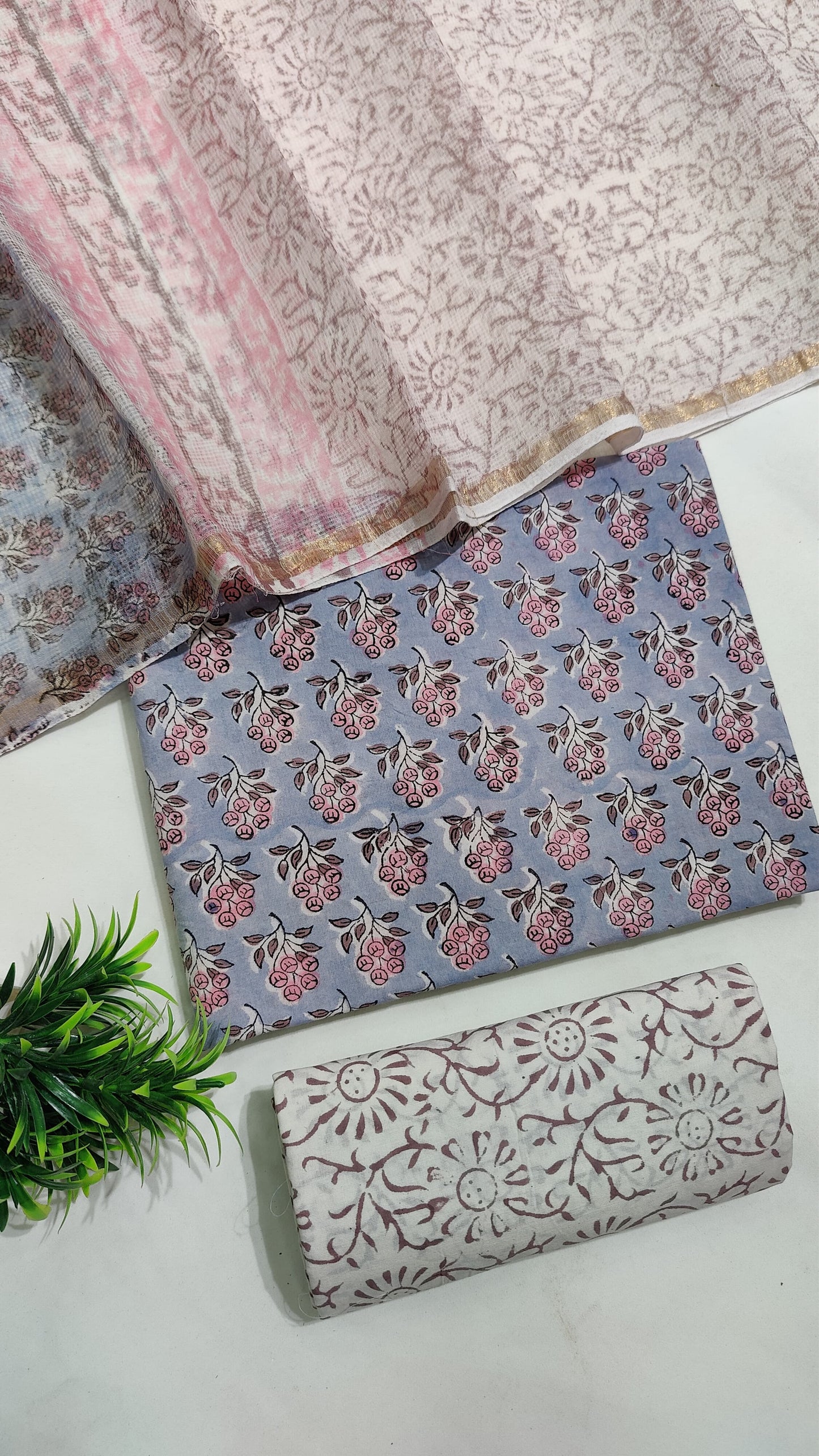 Hand Block Printed Pure Cotton Suit Set with Kota Dupatta
