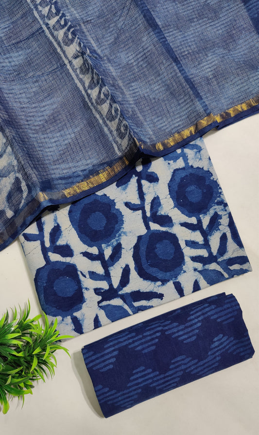 Hand Block Printed Pure Cotton Suit Set with Kota Dupatta