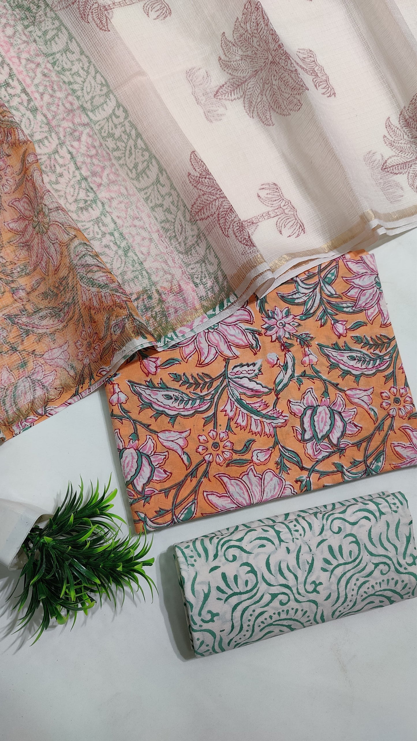 Hand Block Printed Pure Cotton Suit Set with Kota Dupatta