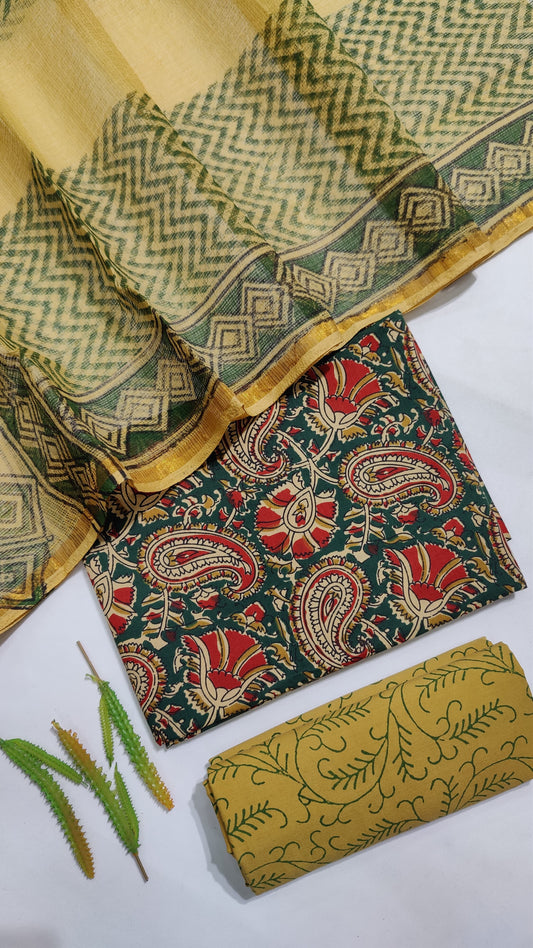 Hand Block Printed Pure Cotton Suit Set with Kota Dupatta