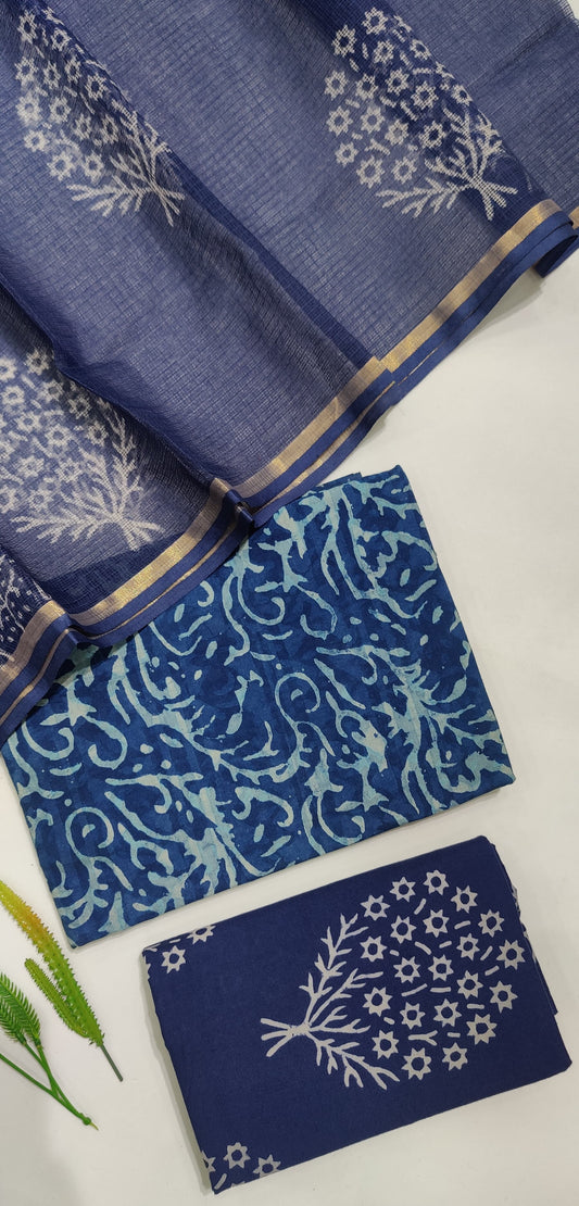 Hand Block Printed Pure Cotton Suit Set with Kota Dupatta