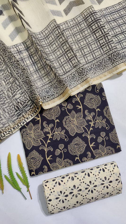 Hand Block Printed Pure Cotton Suit Set with Kota Dupatta