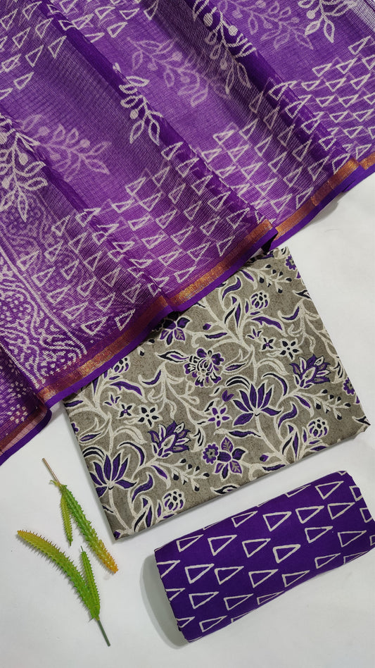 Hand Block Printed Pure Cotton Suit Set with Kota Dupatta