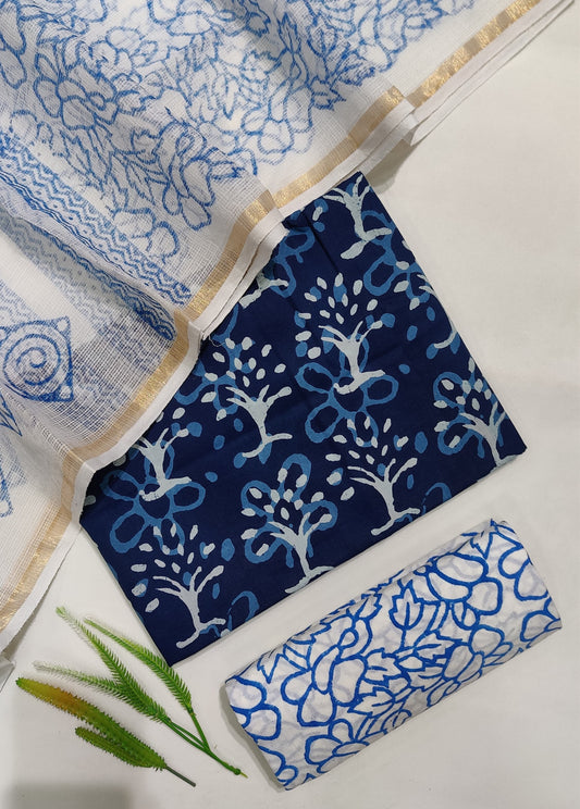Hand Block Printed Pure Cotton Suit Set with Kota Dupatta