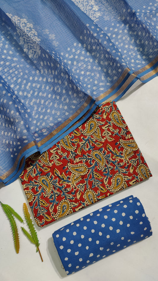Hand Block Printed Pure Cotton Suit Set with Kota Dupatta