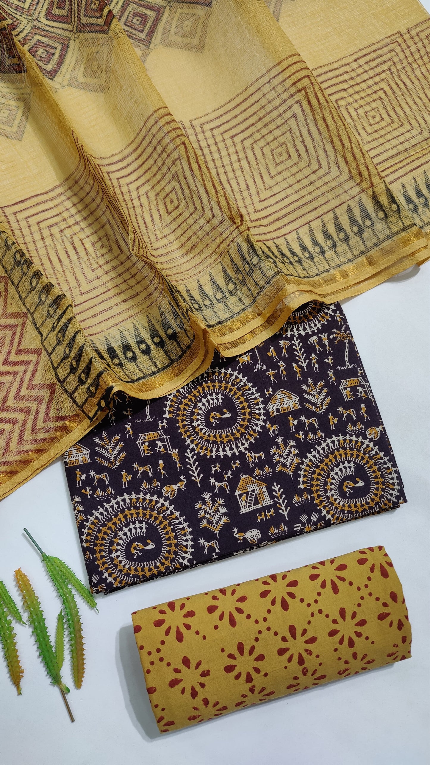Hand Block Printed Pure Cotton Suit Set with Kota Dupatta